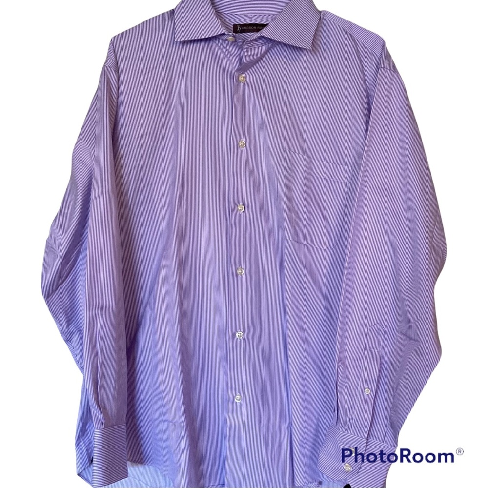 Men’s Dress Shirt HUDSON ROOM Purple Striped Egyptian Cotton Shirt Button Down